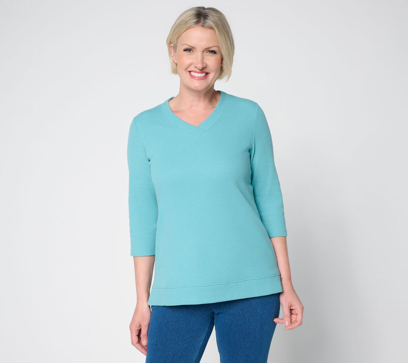 Denim & Co. Essentials Waffle Knit 3/4 Sleeve V-Neck Top — View 14