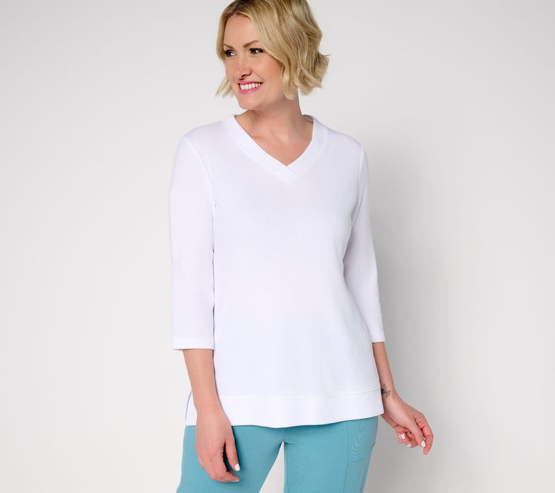 Denim & Co. Essentials Waffle Knit 3/4 Sleeve V-Neck Top — View 15