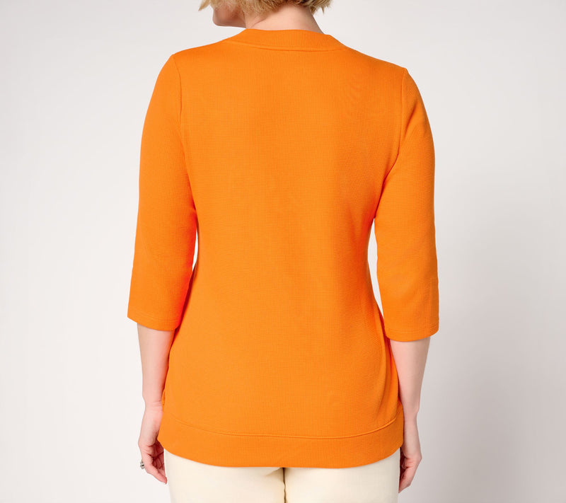 Denim & Co. Essentials Waffle Knit 3/4 Sleeve V-Neck Top — View 4