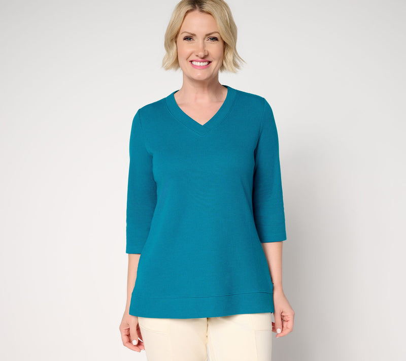 Denim & Co. Essentials Waffle Knit 3/4 Sleeve V-Neck Top — View 16