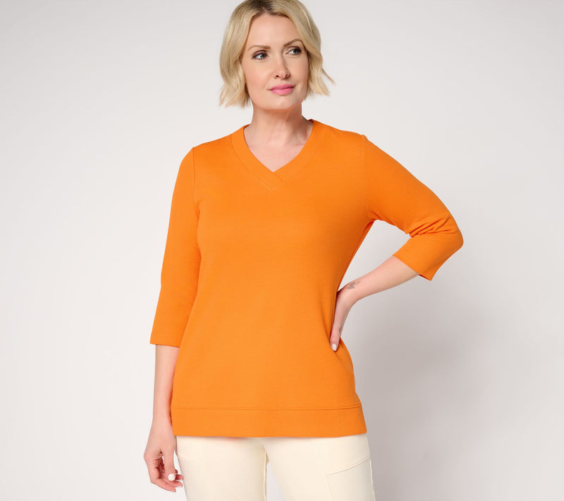 Denim & Co. Essentials Waffle Knit 3/4 Sleeve V-Neck Top — View 17
