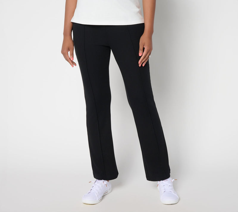 LOGO by Lori Goldstein Petite Full Length Knit Rib Flare Pants — Main view