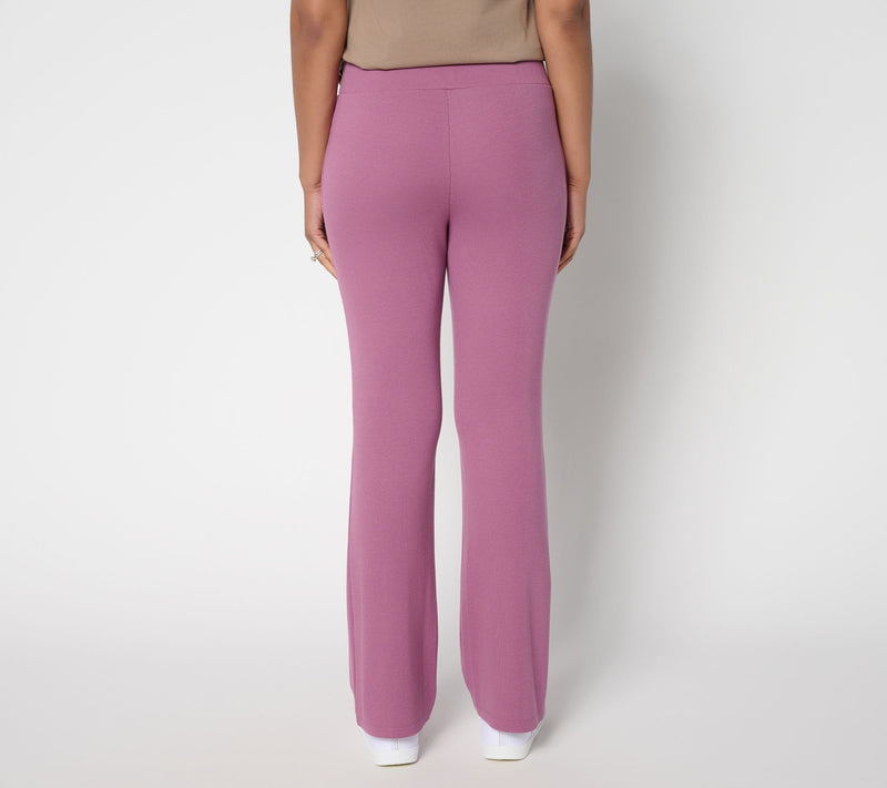 LOGO by Lori Goldstein Petite Full Length Knit Rib Flare Pants — View 12