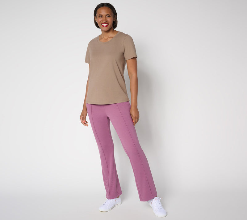 LOGO by Lori Goldstein Petite Full Length Knit Rib Flare Pants — View 13