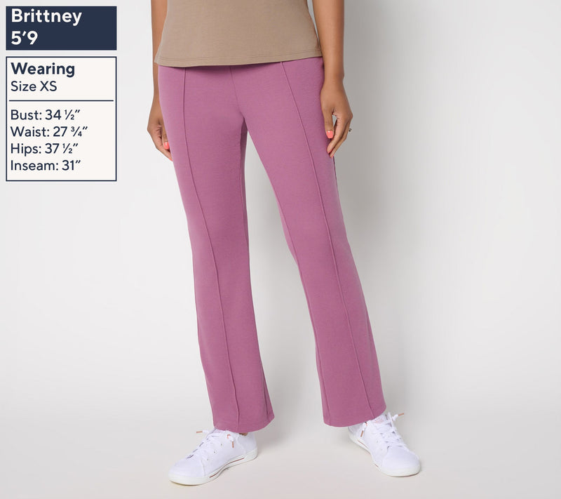LOGO by Lori Goldstein Petite Full Length Knit Rib Flare Pants — View 11