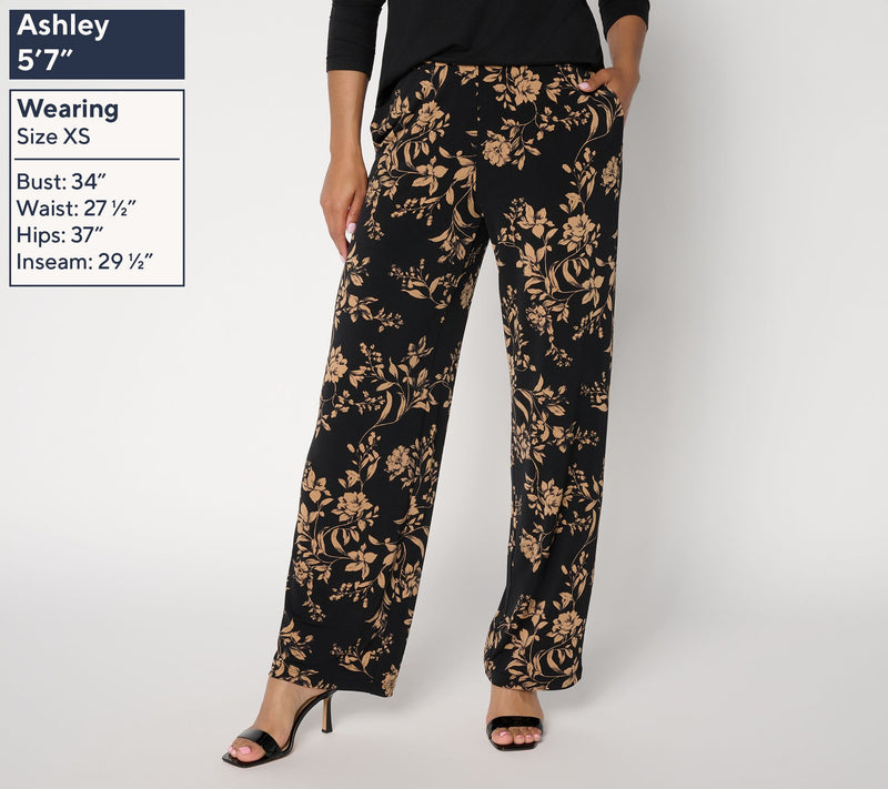 Susan Graver Petite Printed Liquid Knit Wide-Leg Pants — View 7