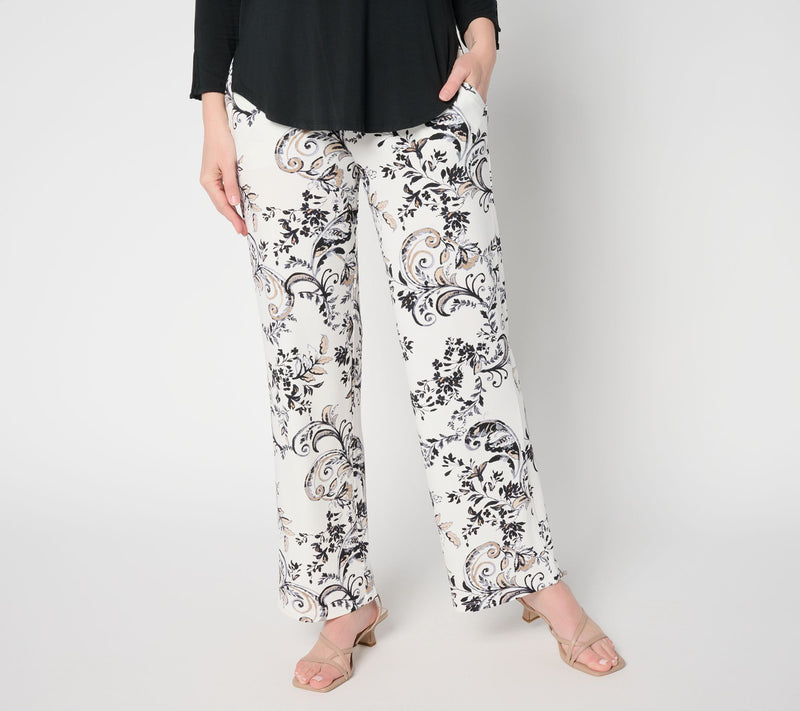 Susan Graver Petite Printed Liquid Knit Wide-Leg Pants — View 19