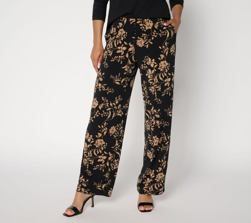 Susan Graver Petite Printed Liquid Knit Wide-Leg Pants — View 5