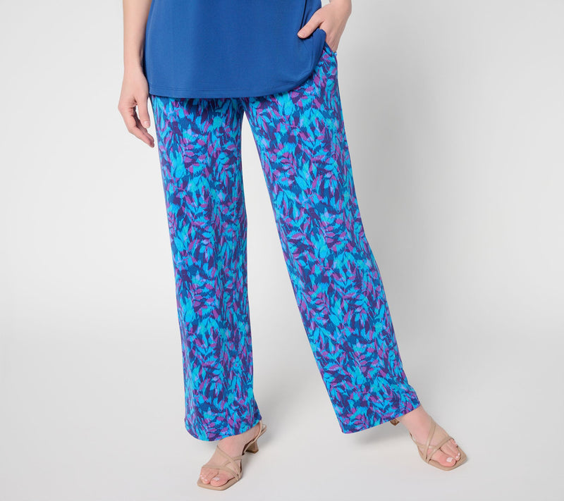 Susan Graver Petite Printed Liquid Knit Wide-Leg Pants — View 21
