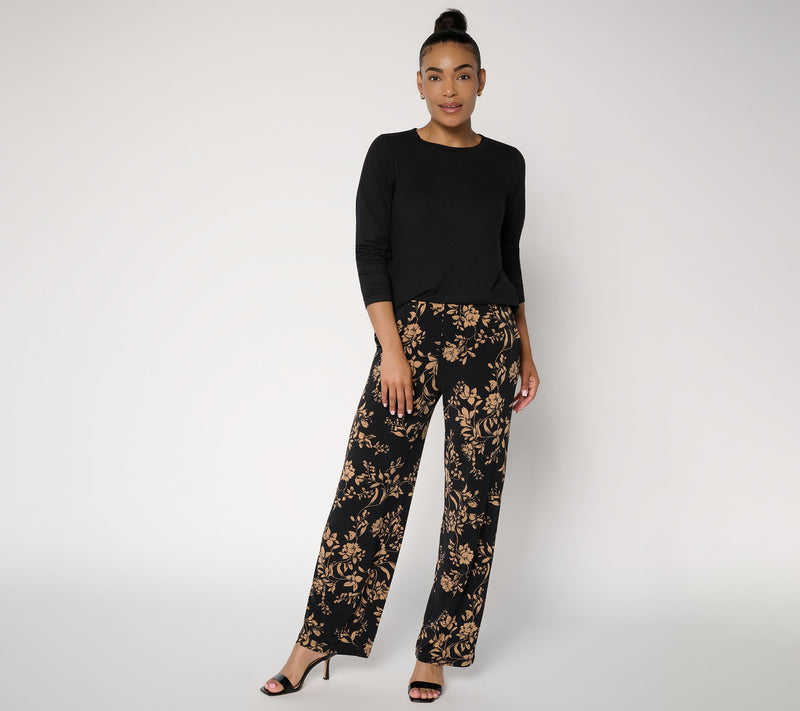 Susan Graver Petite Printed Liquid Knit Wide-Leg Pants — View 9