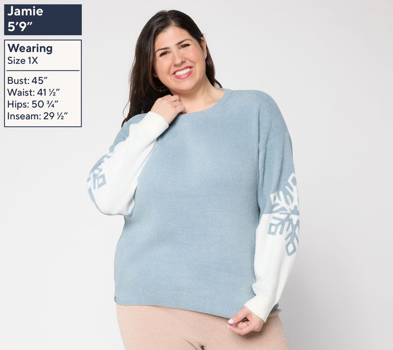 Barefoot Dreams CozyChic Ultra Lite Snowflake Crew Neck Pullover — View 2