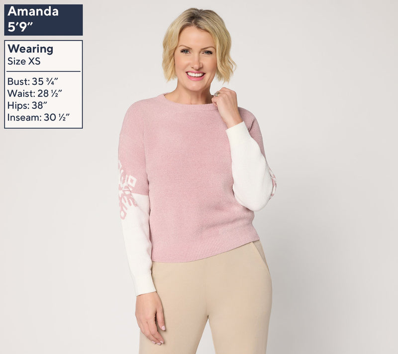 Barefoot Dreams CozyChic Ultra Lite Snowflake Crew Neck Pullover — View 3