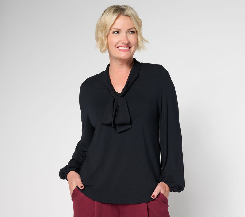 by Stacy London Pull-Over Jersey Bow Blouse — View 10