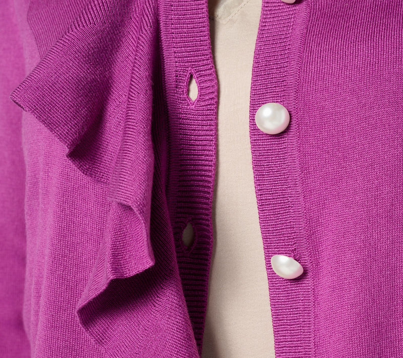 by Stacy London Ruffle Cardigan with Faux Pearl Buttons — View 6