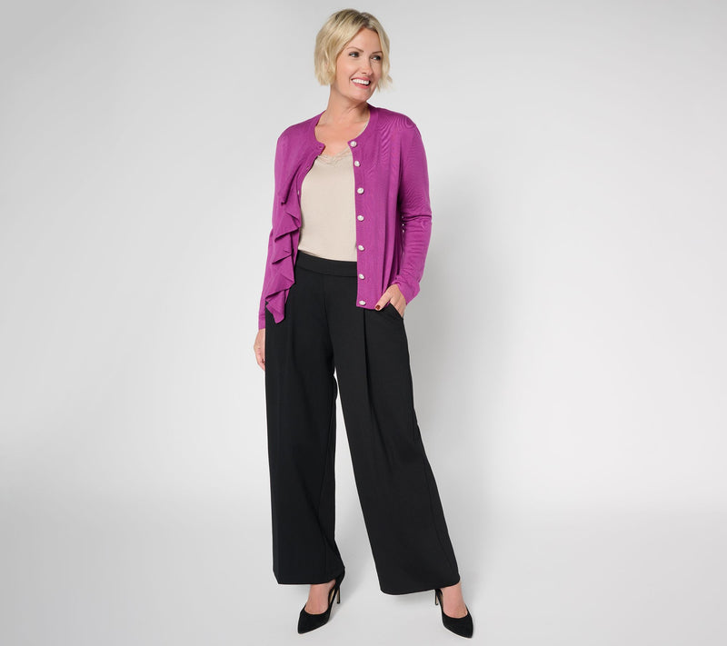 by Stacy London Ruffle Cardigan with Faux Pearl Buttons — View 5