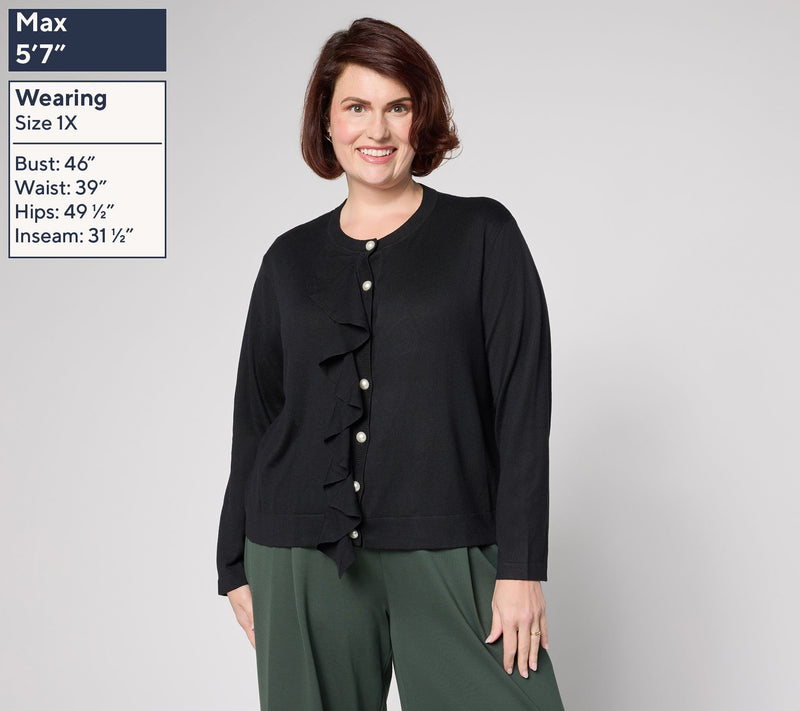 by Stacy London Ruffle Cardigan with Faux Pearl Buttons — View 2