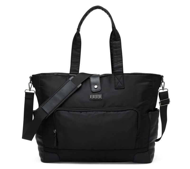 ELLE Voyage Twill and Vegan Leather Weekender Tote Bag — View 11