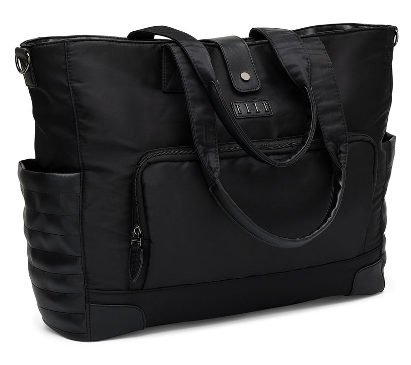 ELLE Voyage Twill and Vegan Leather Weekender Tote Bag — View 8