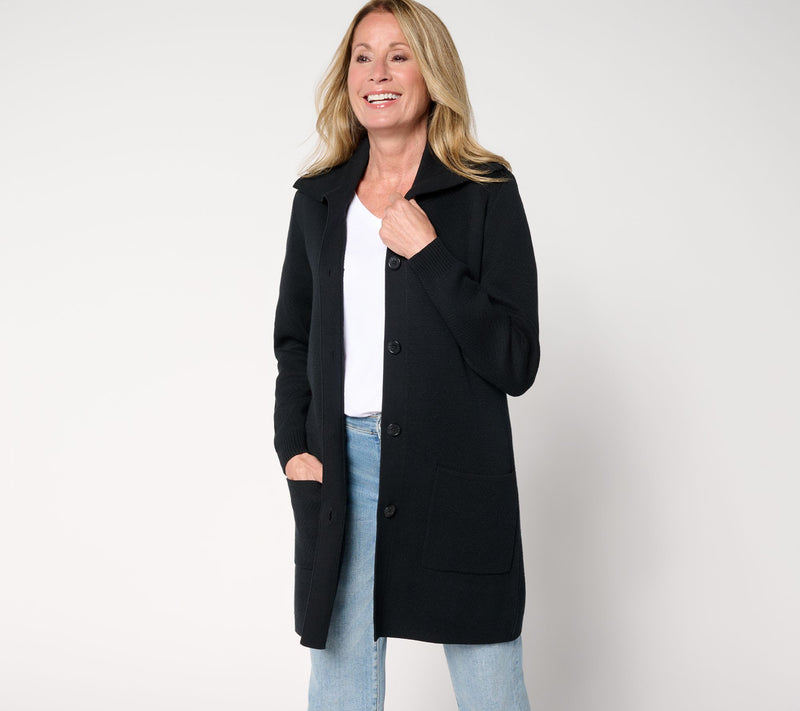 Denim & Co. Petite Button Front Sweater Tunic Cardigan — View 18