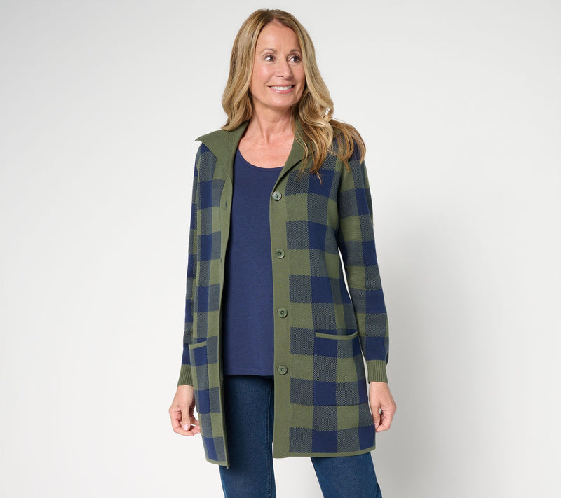 Denim & Co. Petite Button Front Sweater Tunic Cardigan — View 20