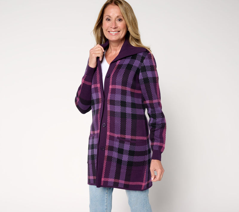 Denim & Co. Petite Button Front Sweater Tunic Cardigan — View 24