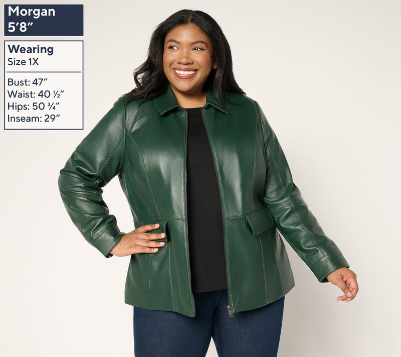 Denim & Co. Regular Lamb Leather Zip Front Jacket — View 16