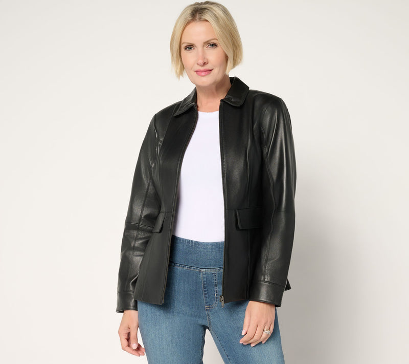 Denim & Co. Regular Lamb Leather Zip Front Jacket — View 13