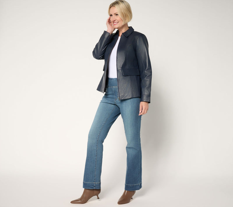 Denim & Co. Regular Lamb Leather Zip Front Jacket — View 19