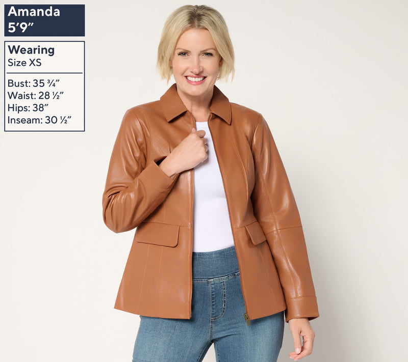 Denim & Co. Regular Lamb Leather Zip Front Jacket — View 17
