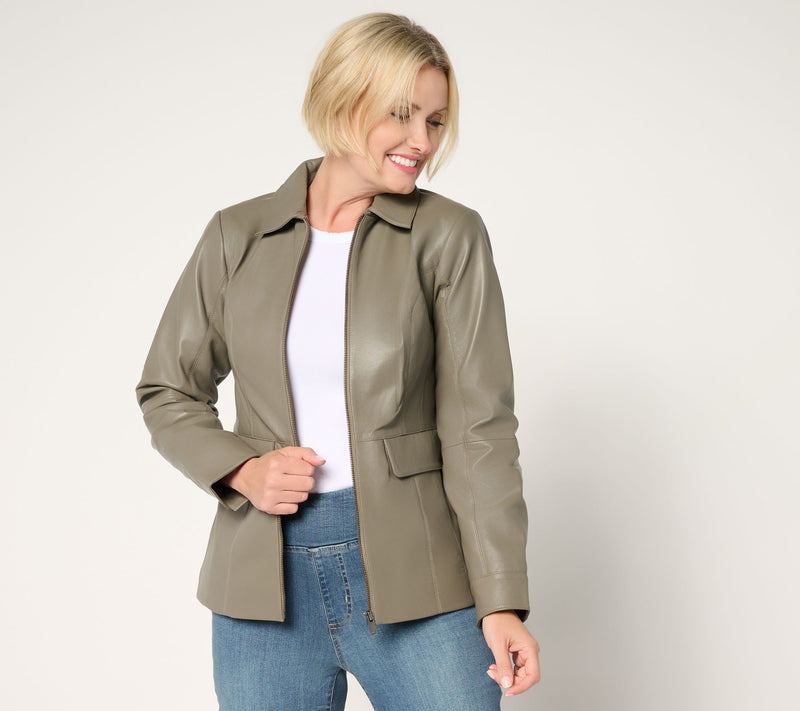 Denim & Co. Regular Lamb Leather Zip Front Jacket — View 7
