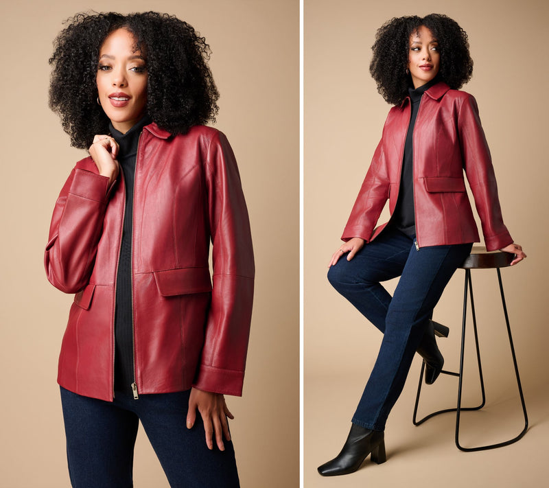 Denim & Co. Regular Lamb Leather Zip Front Jacket — View 21