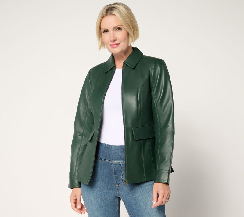 Denim & Co. Regular Lamb Leather Zip Front Jacket — View 9