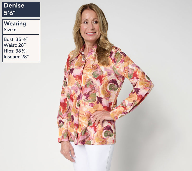 Women with Control Yummy Jersey Knit Button Down Shirt — View 3