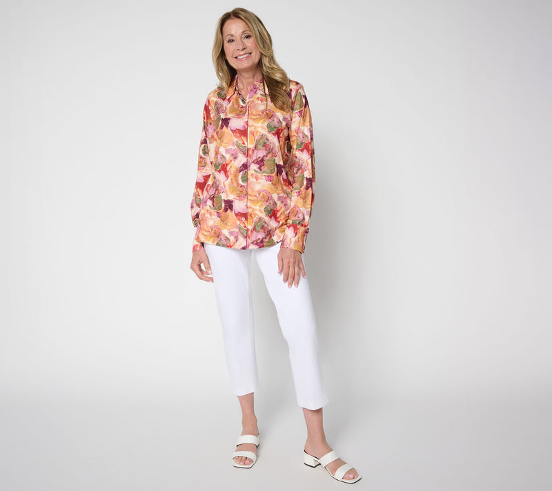 Women with Control Yummy Jersey Knit Button Down Shirt — View 5