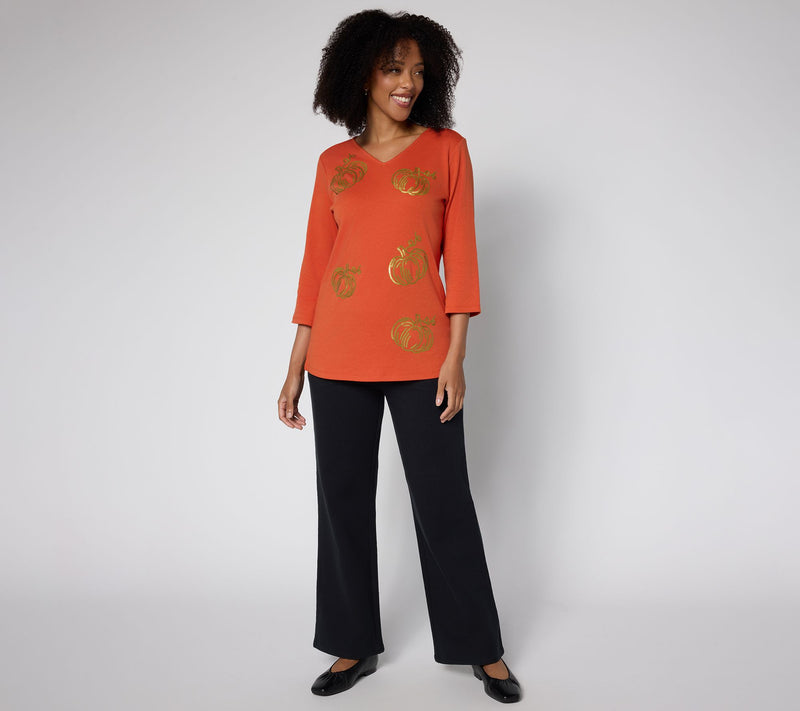 Quacker Factory Cute As A Pumpkin V-Neckline 3/4 Sleeve Top — View 5