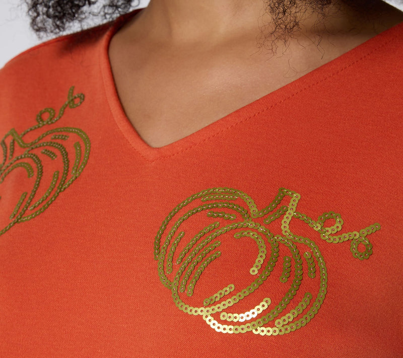 Quacker Factory Cute As A Pumpkin V-Neckline 3/4 Sleeve Top — View 6