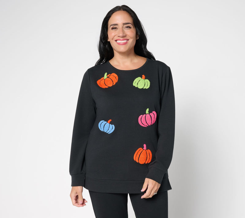 Quacker Factory Happy Harvest Punch Needle French Terry Top — View 9