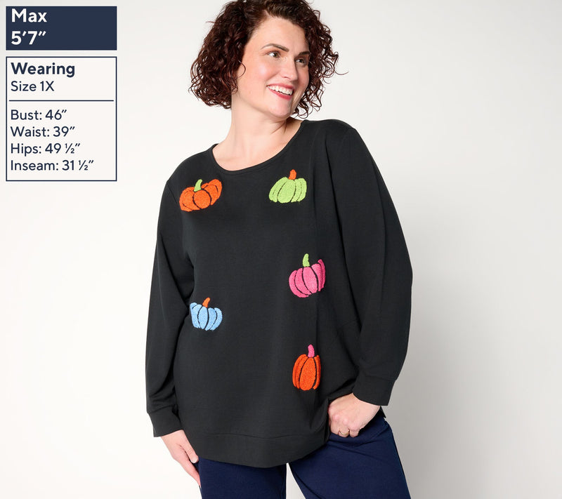 Quacker Factory Happy Harvest Punch Needle French Terry Top — View 2