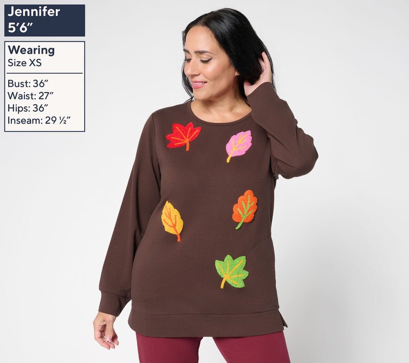 Quacker Factory Happy Harvest Punch Needle French Terry Top — View 3