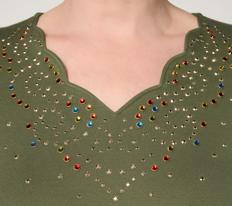Quacker Factory Swirling Leaves Scalloped 3/4 Sleeve Top — View 12