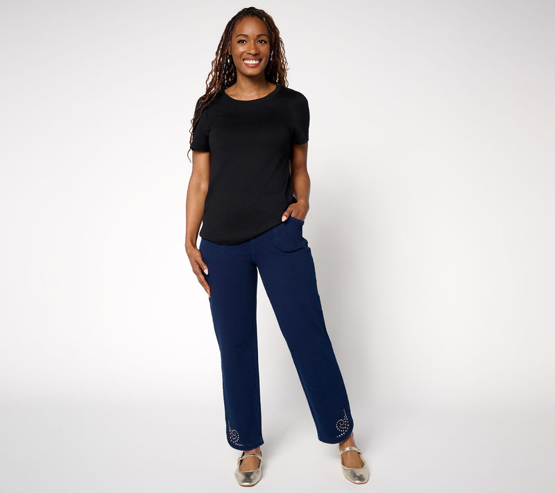 Quacker Factory DreamJeannes Regular Swirl Leaves Tulip Hem Ankle Jeans — View 9