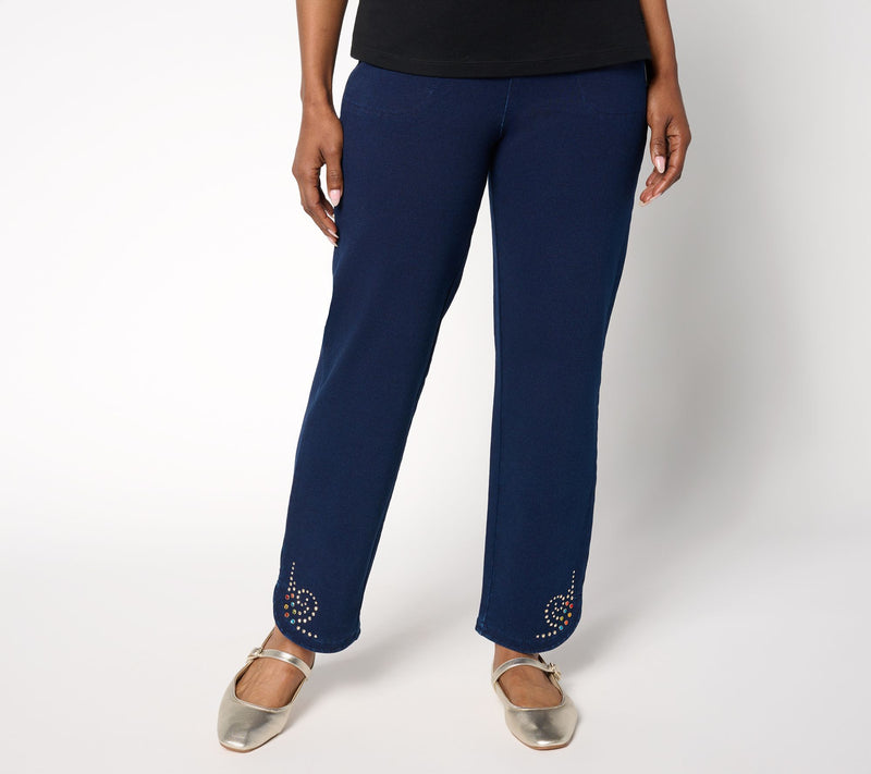Quacker Factory DreamJeannes Regular Swirl Leaves Tulip Hem Ankle Jeans — Main view