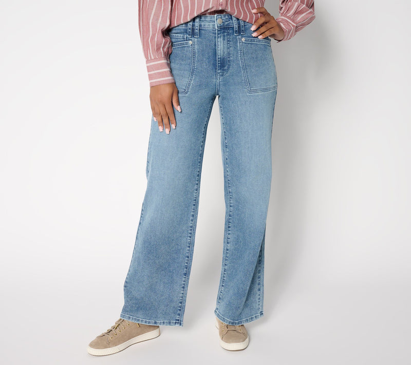 Me by Jennie Garth Petite Repreve Wide Leg Jeans- Indigo — View 9