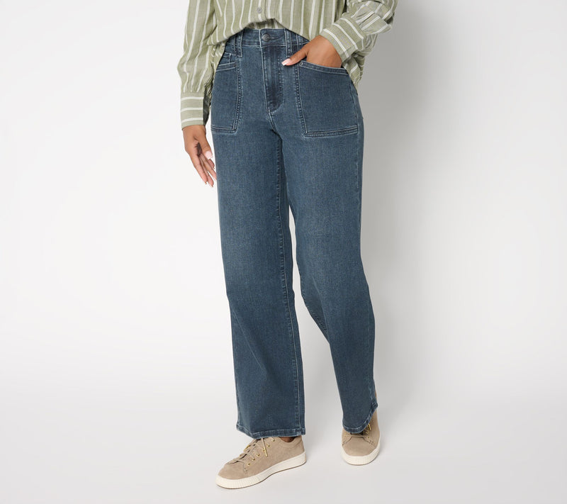 Me by Jennie Garth Petite Repreve Wide Leg Jeans- Indigo — View 10