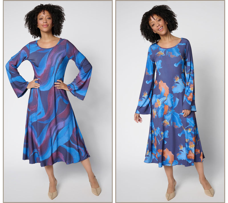 Women with Control Reversible Petite Printed Midi Dress — View 12