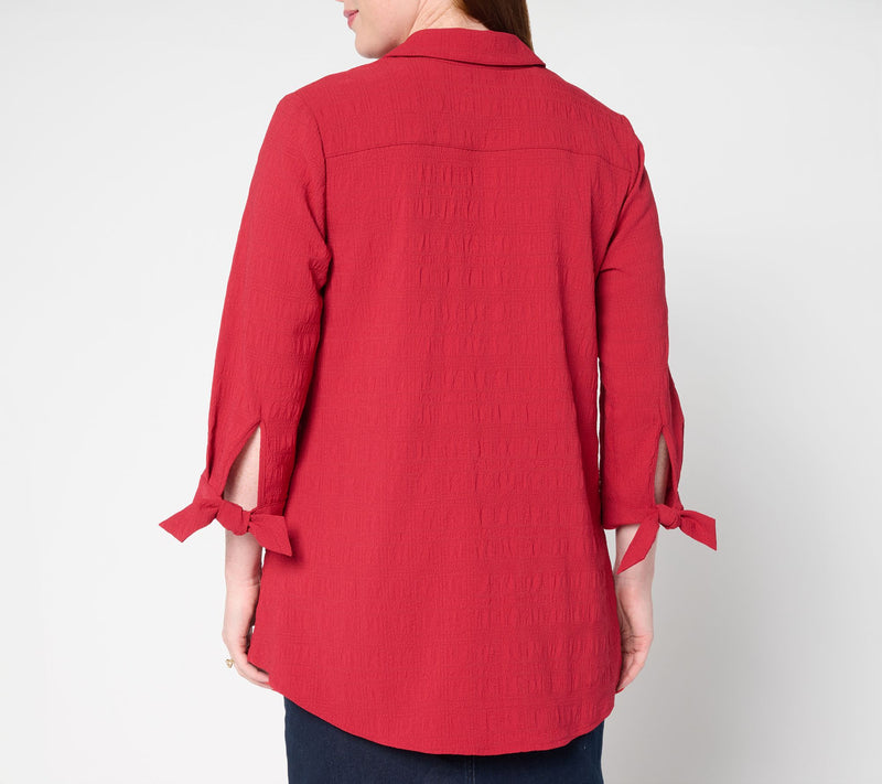 Susan Graver Regular Pucker Woven Button Front Shirt — View 12