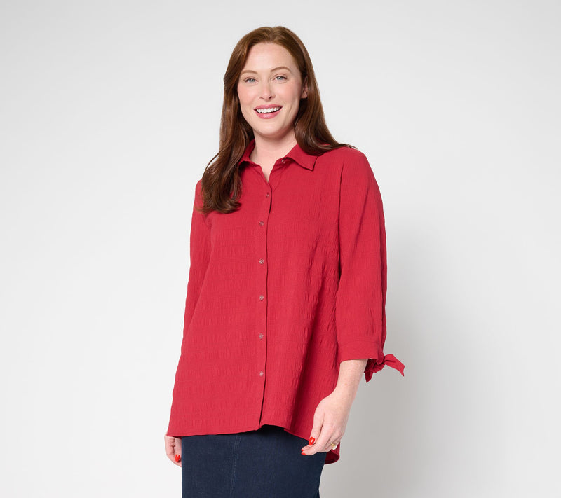 Susan Graver Regular Pucker Woven Button Front Shirt — View 9