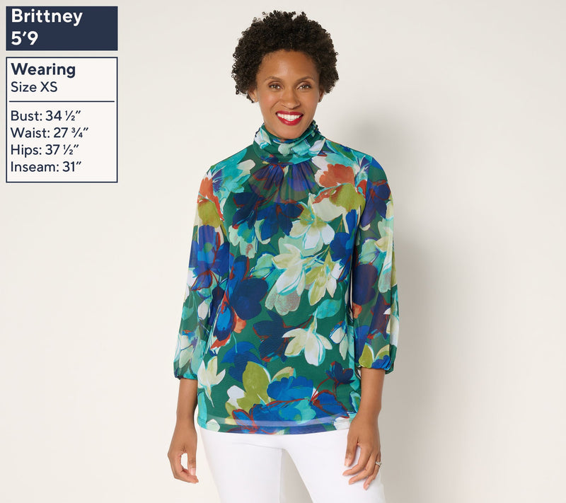 Susan Graver Printed Mesh Mock-Neck Top and Tank — View 5
