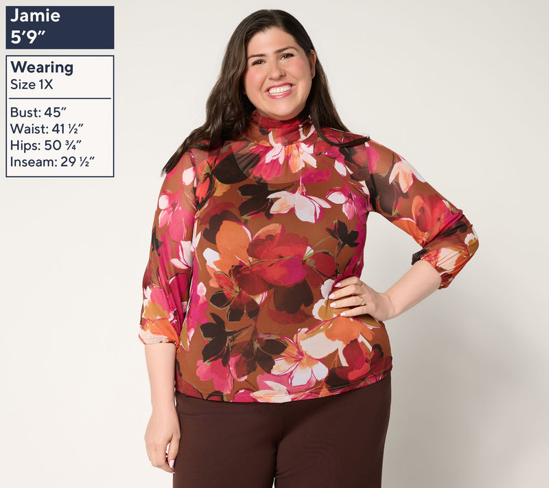 Susan Graver Printed Mesh Mock-Neck Top and Tank — View 4