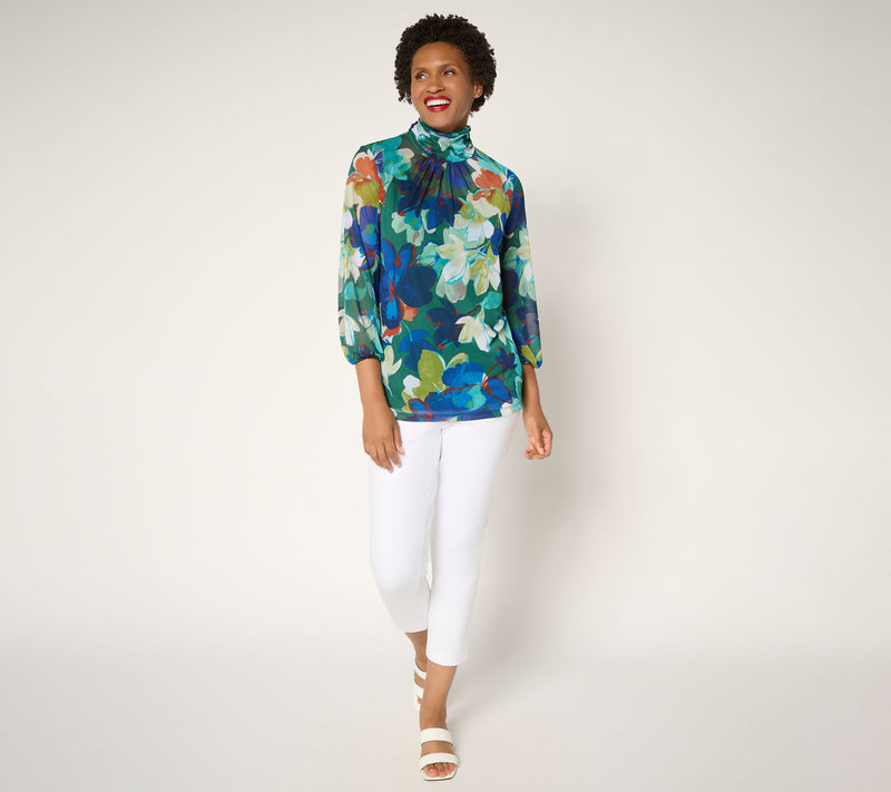 Susan Graver Printed Mesh Mock-Neck Top and Tank — View 7